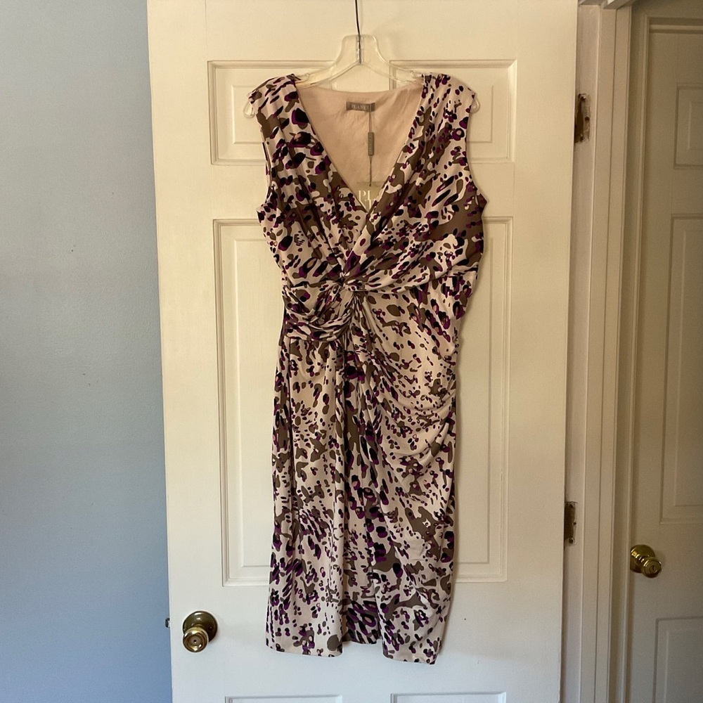 Planet Sheath Dress Cream Brown Sleeveless Twist Front US Size 12 NWT Office